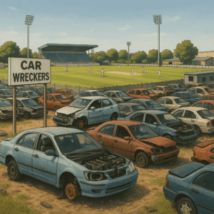 Car wreckers near Wiri cricket tournament venue, Auckland 2104